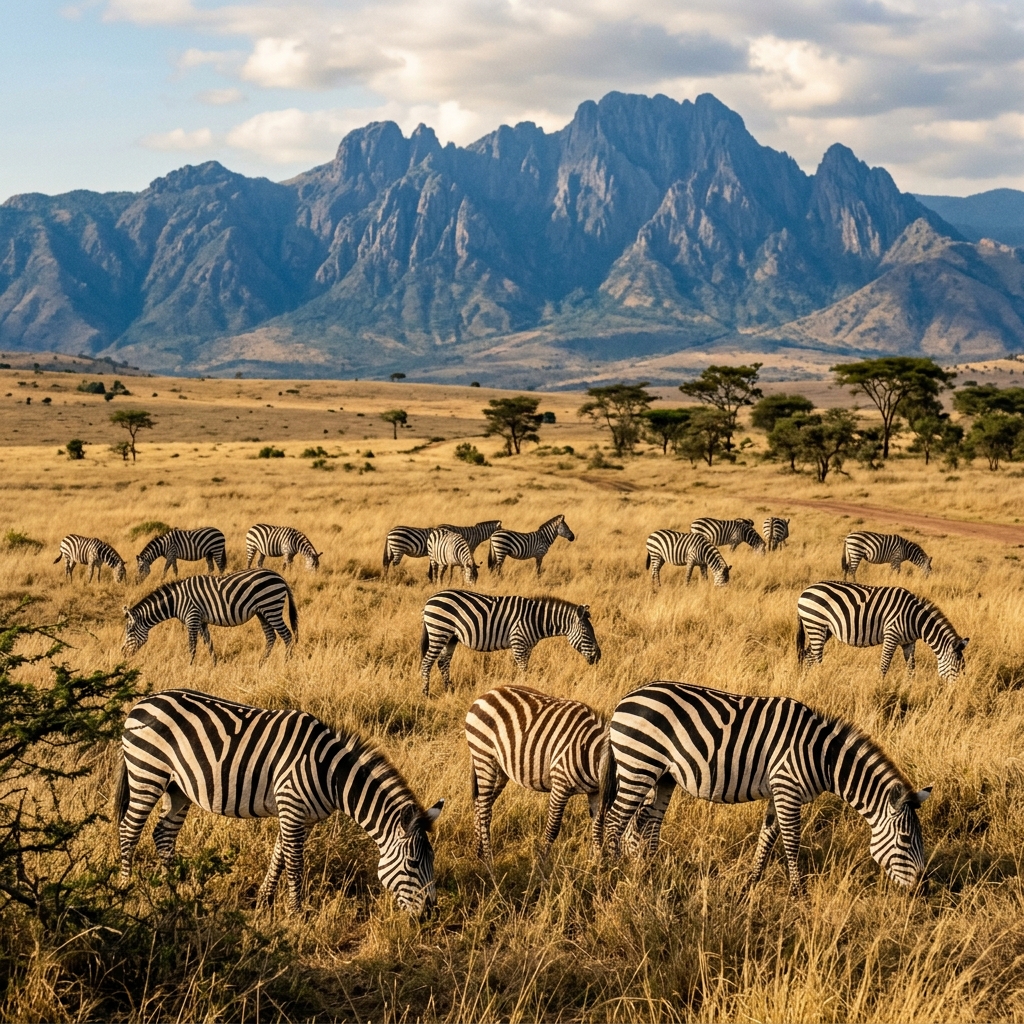 Zebras grazing